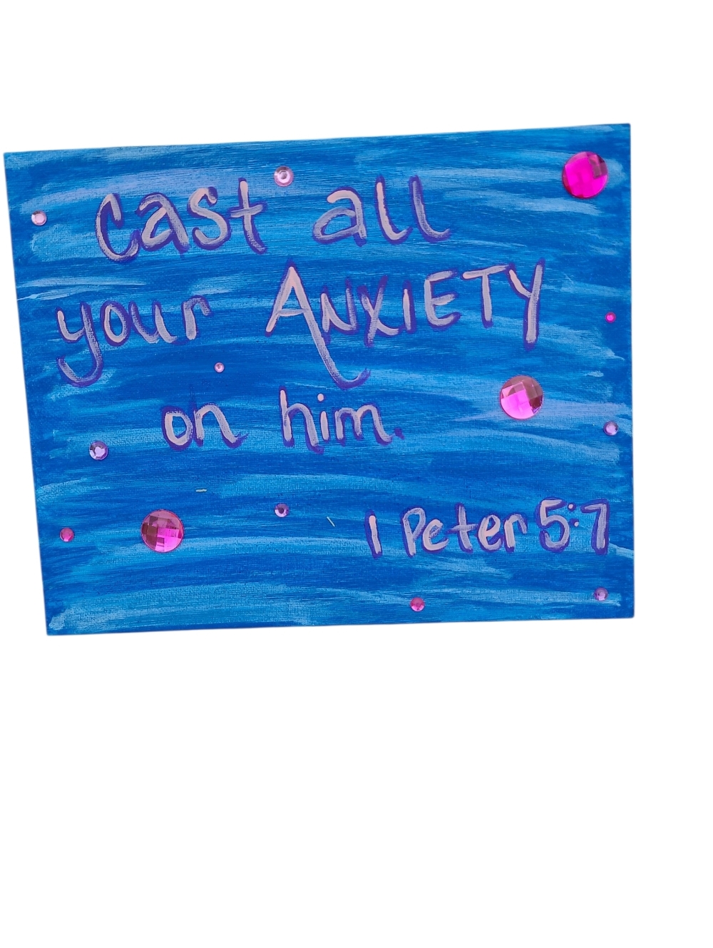 Hand Painted Blue Hand-Lettered Wall Art - 'Cast All Your Anxiety'